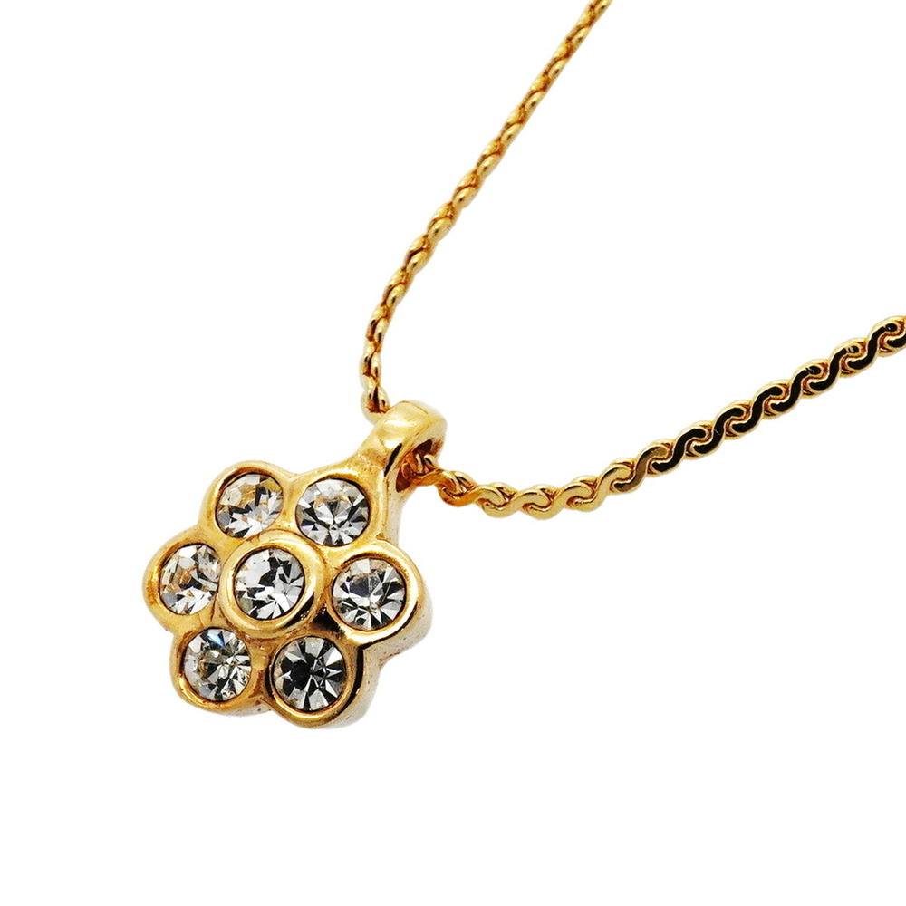 Christian Dior Necklace, GP Plated, Rhinestone, Gold, Women's